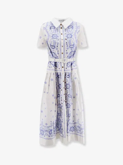 Self-portrait Long Cotton Dress With All-over Contrasting Embroidery In White