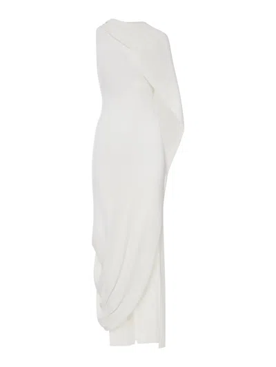 Self-portrait Long Draped Knit Dress In Nude
