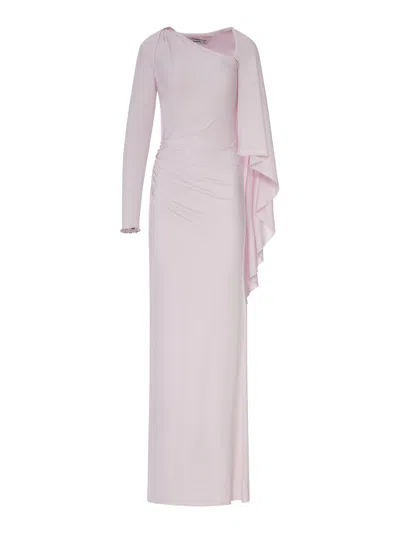 Self-portrait Long Draped Pink Jersey Dress In Multi