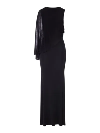 Self-portrait Long One-shoulder Knit Dress In Black