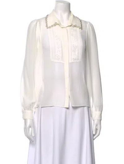 Pre-owned Self-portrait Long Sleeve Blouse In White