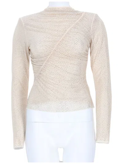Self-portrait Long-sleeve Slim Fit Mesh Top With Delicate Pattern In Neutral