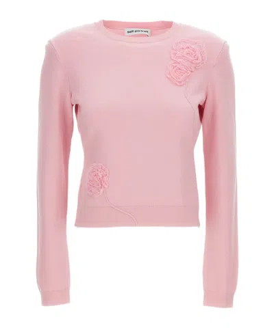 Self-portrait Long-sleeve Sweatshirt In Pink