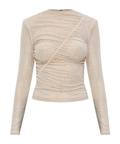 Self-portrait Long-sleeved Blouse In Neutral