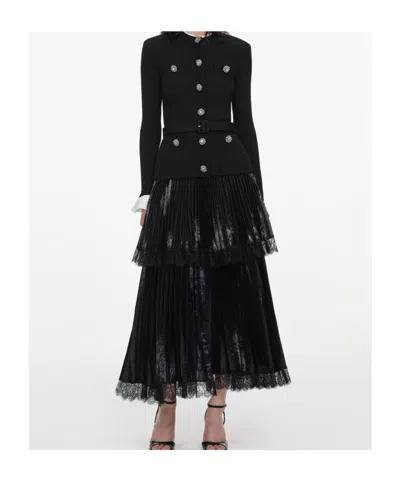 Self-portrait Crystal-embellished Pleated Midi Dress In Black