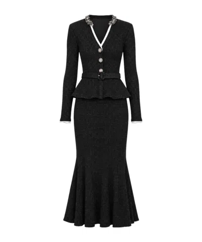 Self-portrait Long-sleeved Dress In Black