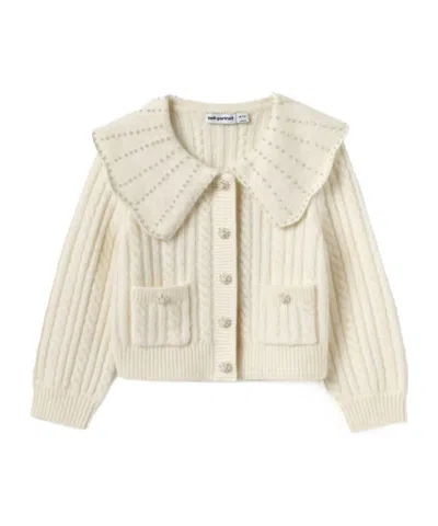 Self-portrait Kids' Long-sleeved Knitted Cardigan In Brown