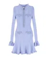 Self-portrait Faux Pearl-embellished Ribbed-knit Mini Dress In Blue