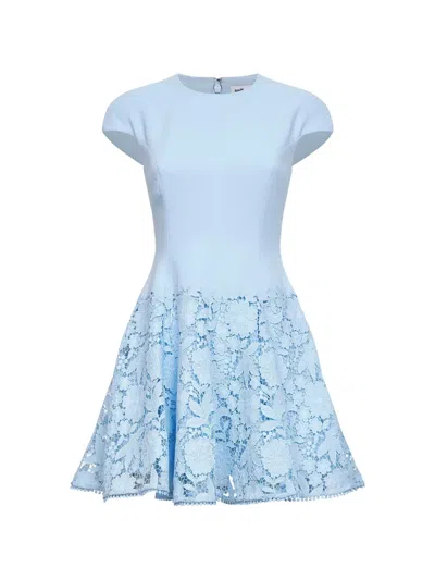 Self-portrait Womens Self Portrait Cap-sleeve Crepe And Lace Mini Dress In Blue