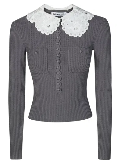 Self-portrait Maxi Collar Women's Sweater In Grigio