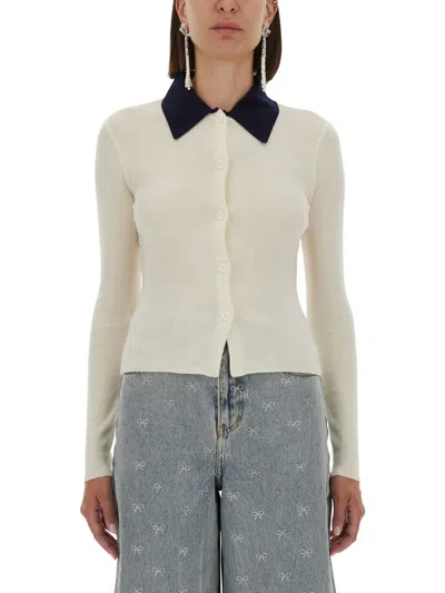 Self-portrait Merino Wool Cardigan In White