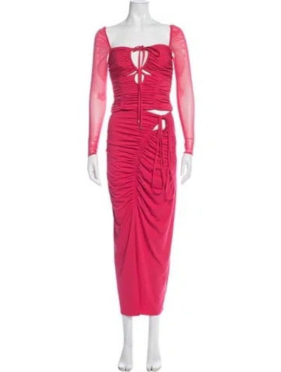 Pre-owned Self-portrait Mesh Accents Skirt Set In Pink