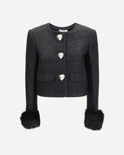 Self-portrait Metallic Bouclé Jacket With Faux Fur Cuffs In Black