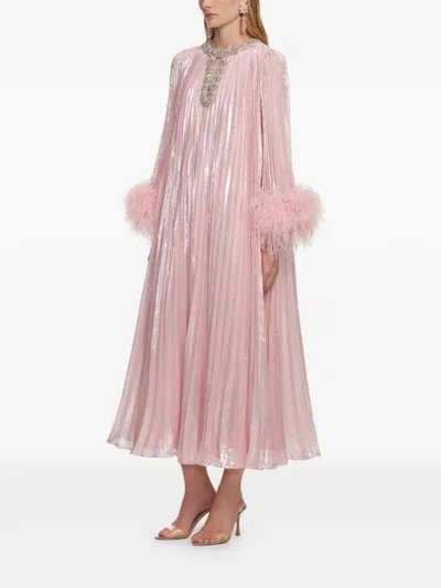 Self-portrait Metallic Chiffon Feather Midi Dress In Pink