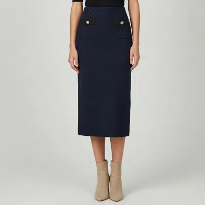 Pre-owned Self-portrait Metallic Navy Blue Weave Knit Midi Skirt L