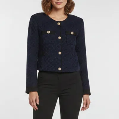 Pre-owned Self-portrait Metallic Navy Blue Woven Cropped Cardigan M