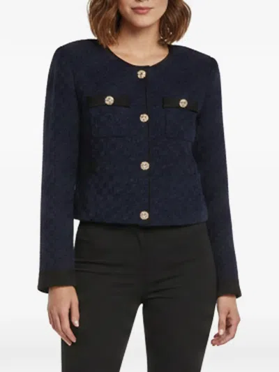 Pre-owned Self-portrait Metallic Woven Cropped Cardigan In Blue