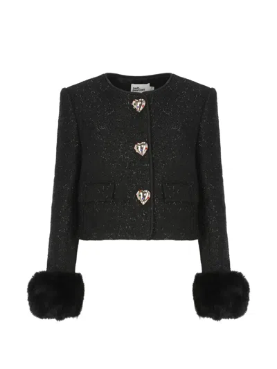 Self-portrait Metallic-thread Tweed Jacket In 블랙