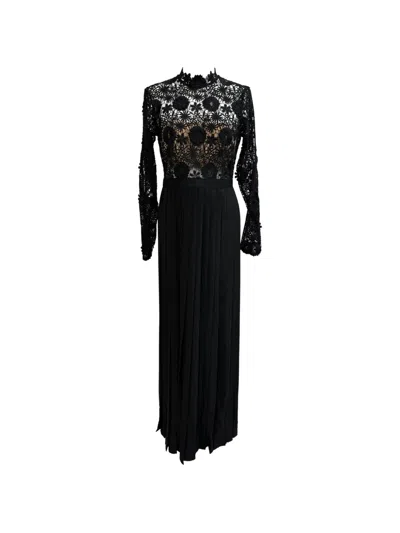 Pre-owned Self-portrait Mia Lace-accent Pleated Dress In Black