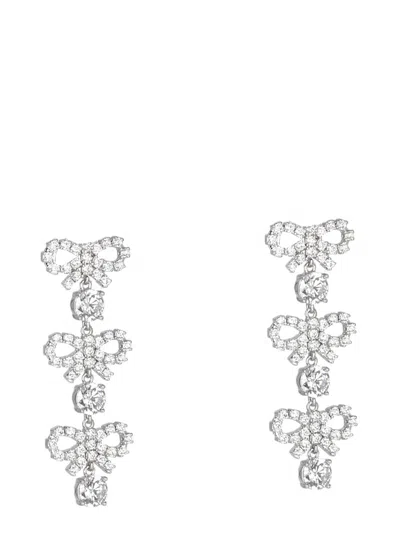 Self-portrait Micro Bow Crystal Tiered Earrings In Metallic