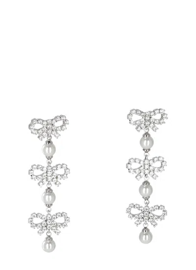 Self-portrait Micro Bow Pearl Tiered Earrings In Multi