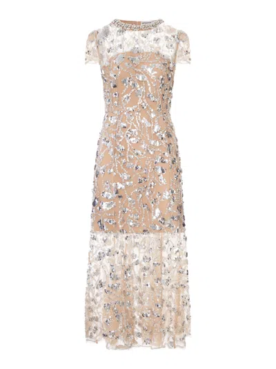 Self-portrait Midi Dress Embellished With Silver Sequins In Multi