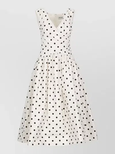Self-portrait Midi Dress Polka Dots Fitted Bodice Sleeveless In White