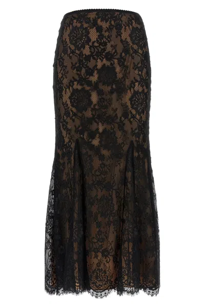 Self-portrait Midi Skirt Scalloped Hem Detail In Black