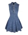 Self-portrait Paneled Broderie Anglaise Denim Mini Dress In Blue