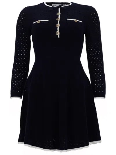 Self-portrait Knit Mini Dress Bow Detail Buttons In Black