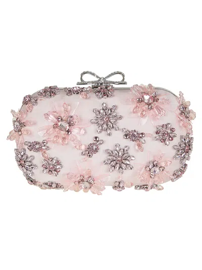 Self-portrait Mini Beaded Satin Clutch With Floral Details In Multi