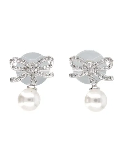 Self-portrait Mini Bow Pearl Earrings In Silver
