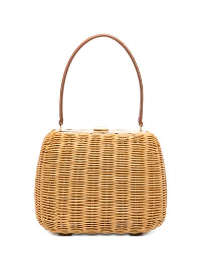 Self-portrait Mini Cherry Woven Top-handle Bucket Bag In Brown