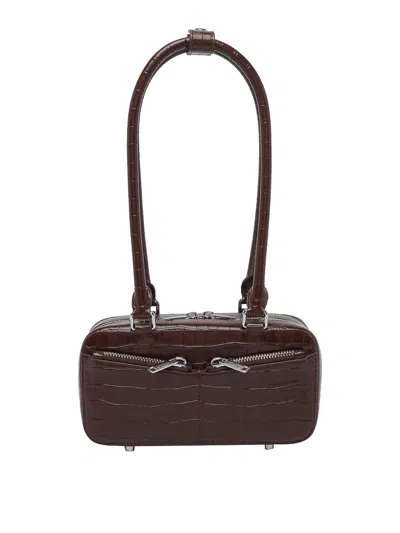 Self-portrait Mini Croc Leather Shoulder Bag In Brown