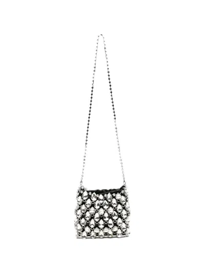 Self-portrait Mini Crystal-chainmail Clutch Bag In Silver