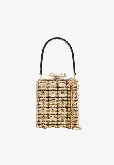 Self-portrait Mini Crystal-embellished Handbag In Gold