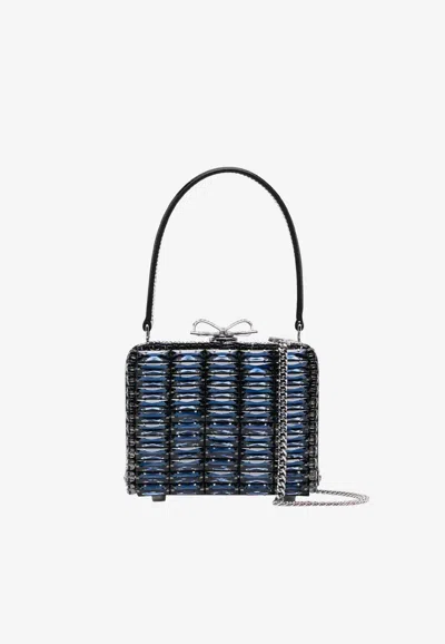 Self-portrait Mini Crystal-embellished Handbag In Navy