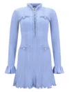 Self-portrait Self Portrait Mini Ribbed Knit Short Dress With Pearl Embellishments In Blue