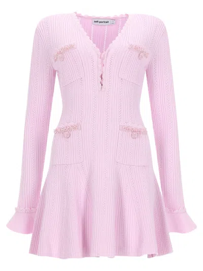 Self-portrait Pearl Trim Knit Mini Dress In Pink