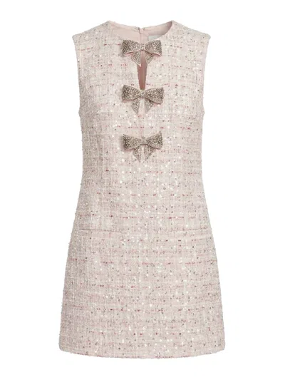 Self-portrait Mini Dress With Boucle Bow And Sequins In Neutral