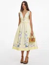 Self-portrait Floral Pleated Sleeveless Dress Knee Length In Yellow
