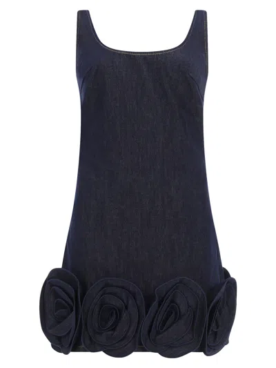 Self-portrait Short Blue Dress With Floral Applique Self Portrait In Black