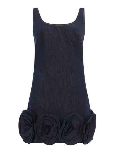 Self-portrait Mini Dress With Floral Details In Blue