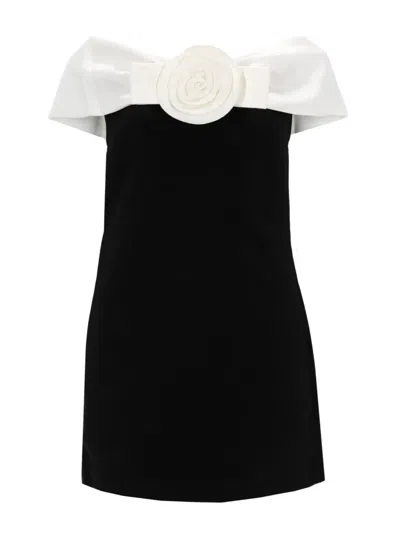 Self-portrait Mini Dress With Flower Detail In Black