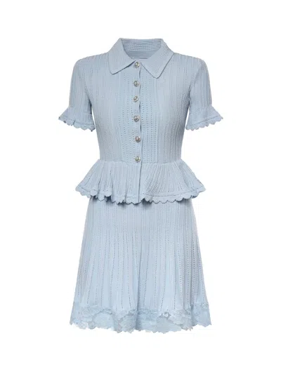 Self-portrait Mini Dress With Ruffle Knit In Blue