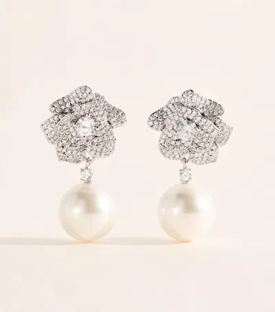 Self-portrait Mini Flower Embellished Earrings In Metallic