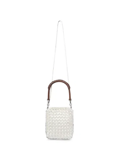 Self-portrait Mini Glass-embellished Tote Bag In White