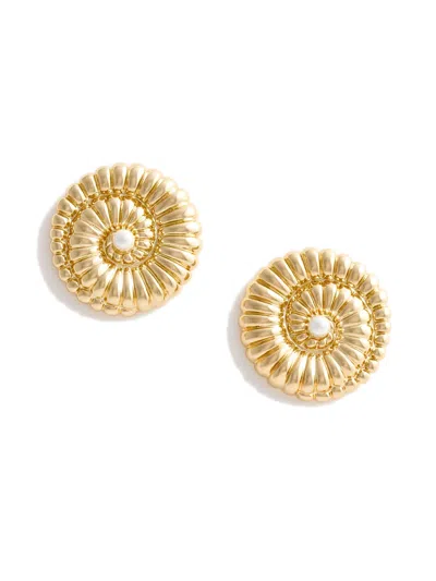 Self-portrait Mini Gold Brass Stud Earrings With Crystal Embellishments