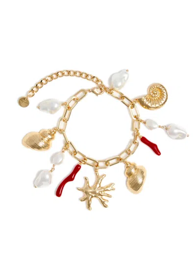 Self-portrait Mini Gold Covered Brass Charm Bracelet In Multi