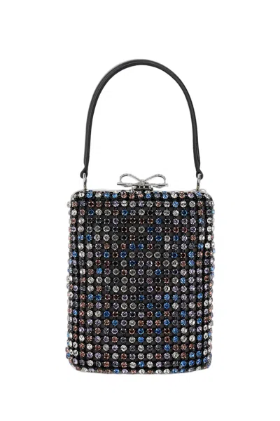 Self-portrait Mini Handbag With Multi-colored Crystal Surface And Bow Closure In Black